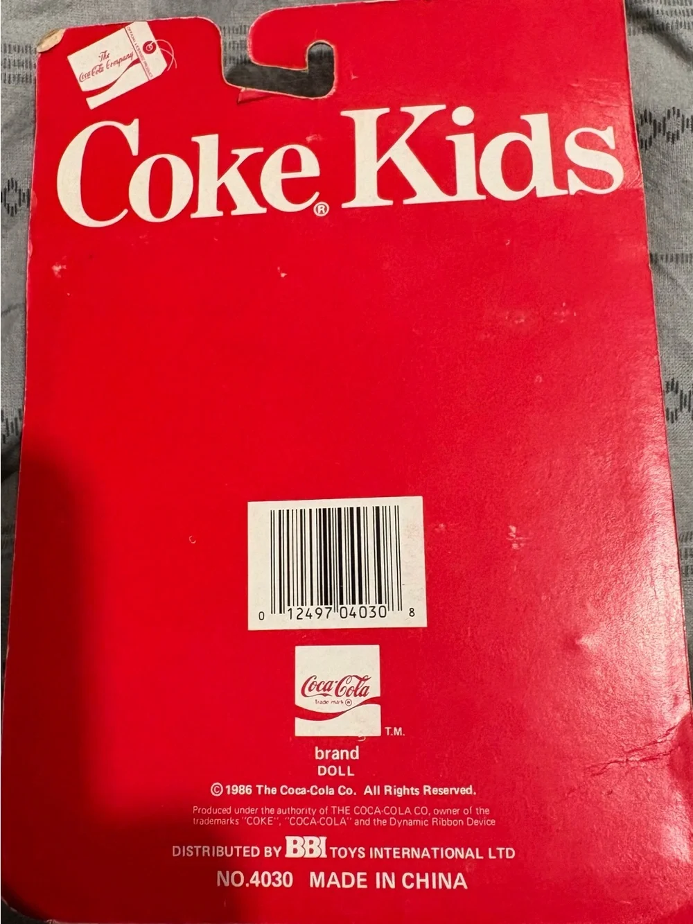 Coke Kids Blonde Doll in Blue Overalls - Coca Cola New Sealed 1986